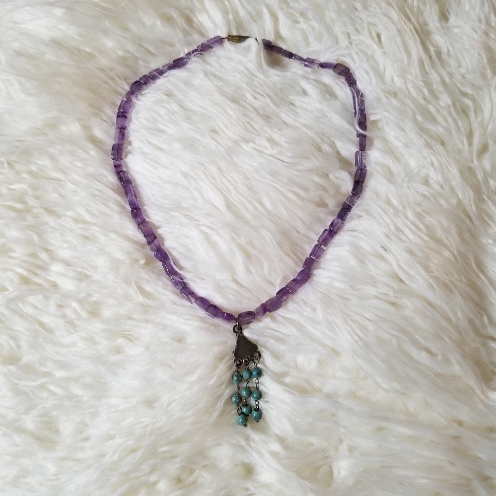 Purple and turquoise glass bead choker!
